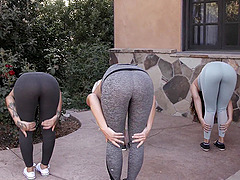 Sexy models take off their yoga pants to have lesbian orgy - Honey Gold