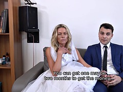 DEBT4k. Big debts are the reason the girl gets fucked in the presence of the groom