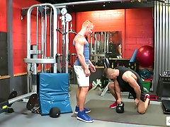 Buffed sporty teen gay couple cum on their dicks after a workout