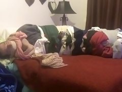 Humps bed after 2 ruined Orgasm gag and Frustrated