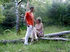 Mature Sally eats my cum in a forest