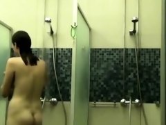 Sweet solo brunette stripping in shower