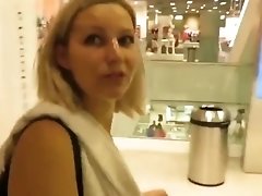 horny slut gets facialized in public changing room