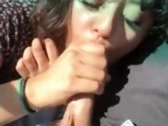 Curly hair latina sucking until she makes her dom cum.