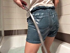 Wet jeans fetish