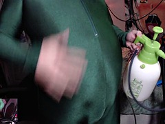 Elastic Green Bodysuit for Inflating Belly