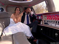 Busty bride Jennifer Mendez gets ass fucked in back of the limo
