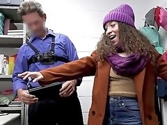 Curly shoplifter gives amazing blowjob and fucks even greater
